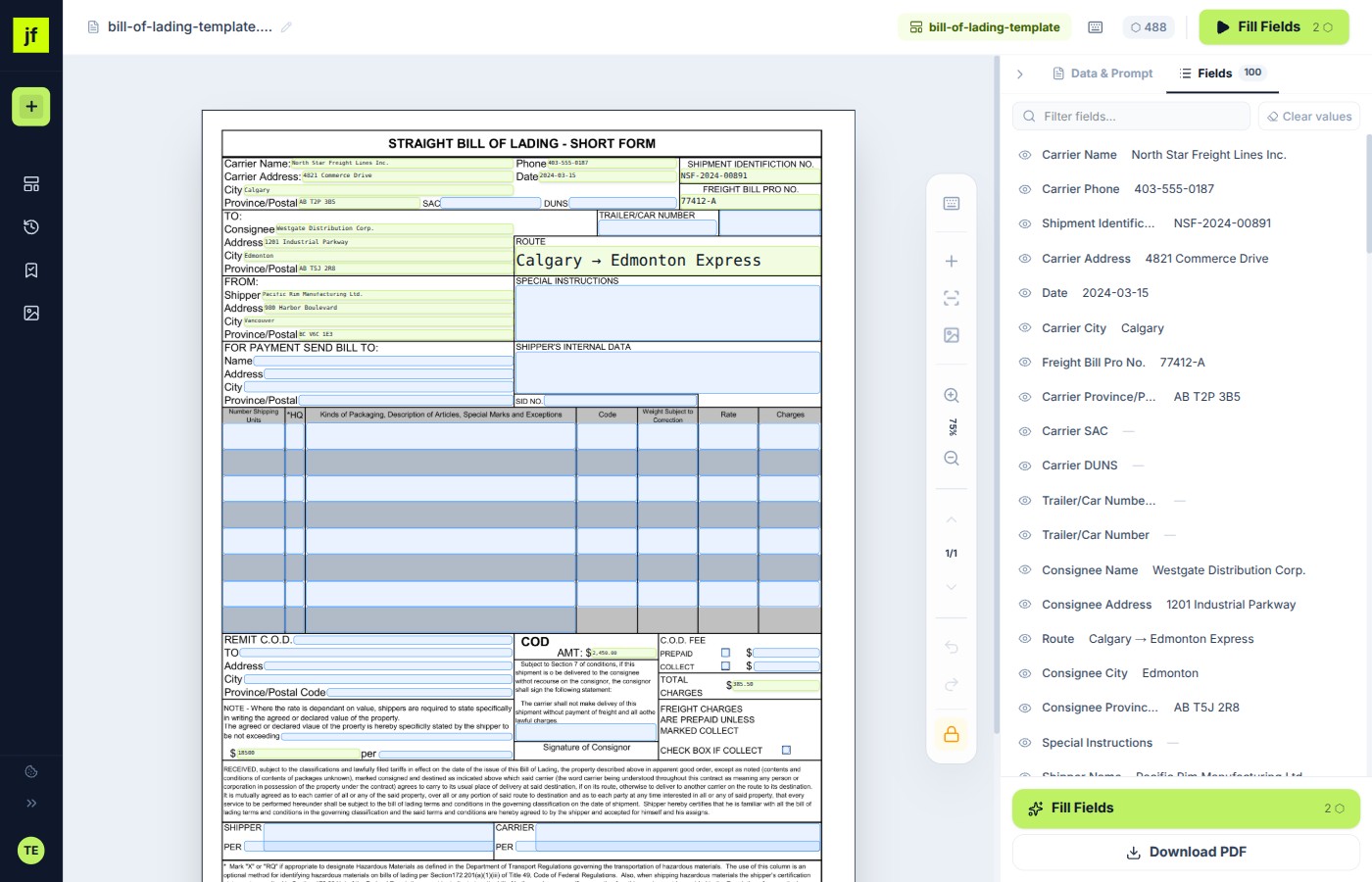 Fill in PDF documents free online — JustFill handling scanned forms, flat PDFs, and AcroForms in the same browser editor